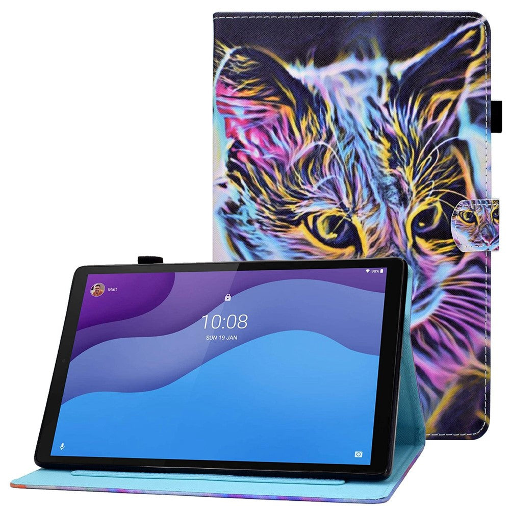 For Lenovo Tab M10 (Gen 3) TB-328FU / TB-328XU A2 Pattern Printing PU Leather Case Adjustable Stand Protection Smart Cover with Card Slots and Pencil Holder - Colorful Cat