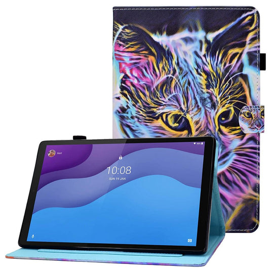 For Lenovo Tab M10 (Gen 3) TB-328FU / TB-328XU A2 Pattern Printing PU Leather Case Adjustable Stand Protection Smart Cover with Card Slots and Pencil Holder - Colorful Cat