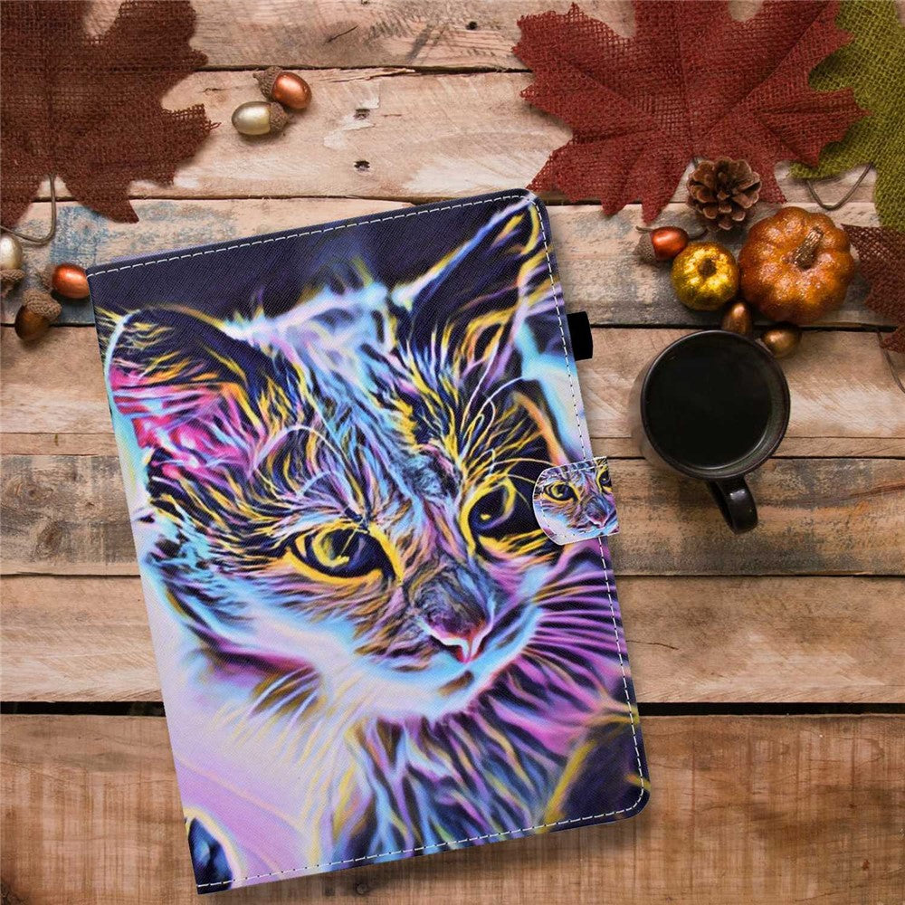 For Lenovo Tab M10 (Gen 3) TB-328FU / TB-328XU A2 Pattern Printing PU Leather Case Adjustable Stand Protection Smart Cover with Card Slots and Pencil Holder - Colorful Cat