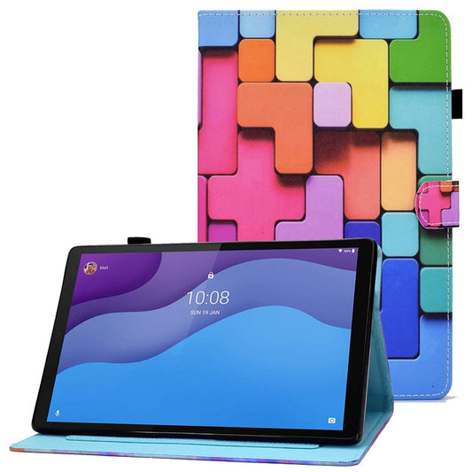 For Lenovo Tab M10 (Gen 3) TB-328FU / TB-328XU A2 Pattern Printing PU Leather Case Adjustable Stand Protection Smart Cover with Card Slots and Pencil Holder - Blocks