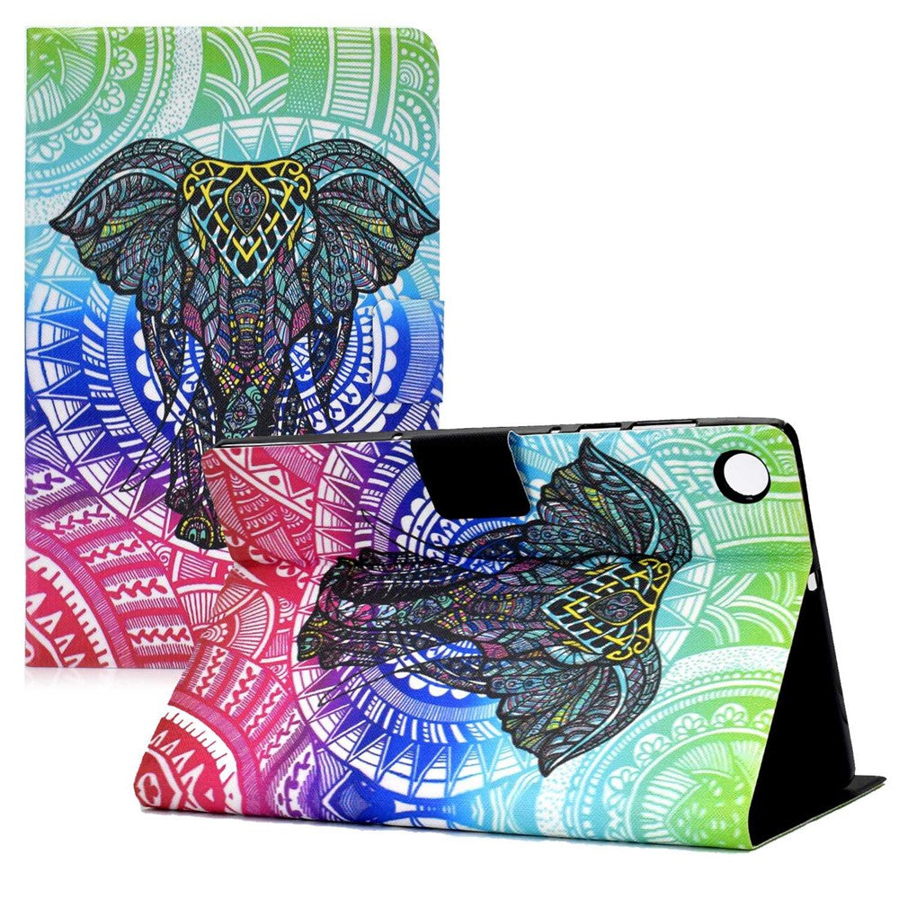 For Lenovo Tab M10 Plus (3rd Gen) / Xiaoxin Pad 2022 10.6 inch PU Leather Case Pattern Printing Card Holder Stand Cover - Elephant