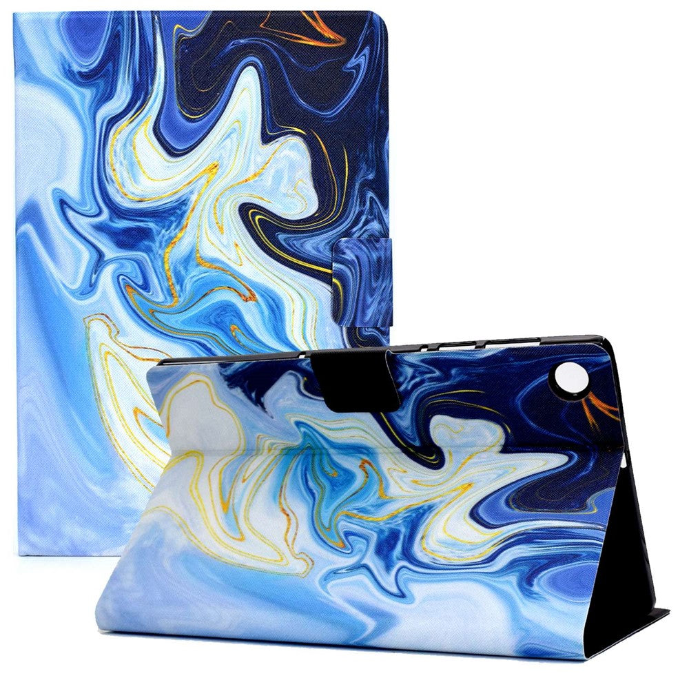 For Lenovo Tab M10 Plus (3rd Gen) / Xiaoxin Pad 2022 10.6 inch PU Leather Case Pattern Printing Card Holder Stand Cover - Blue Marble