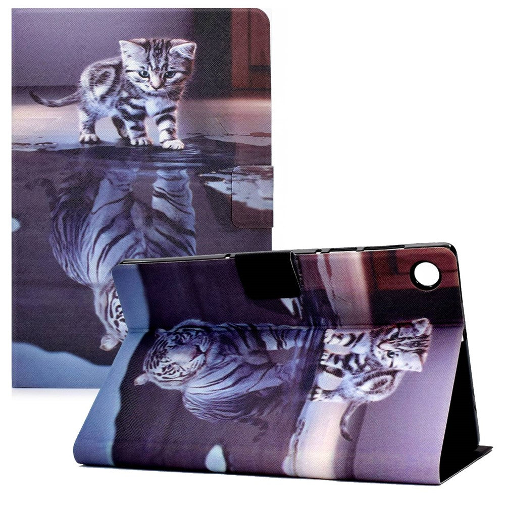 For Lenovo Tab M10 Plus (3rd Gen) / Xiaoxin Pad 2022 10.6 inch PU Leather Case Pattern Printing Card Holder Stand Cover - Cat and Tiger