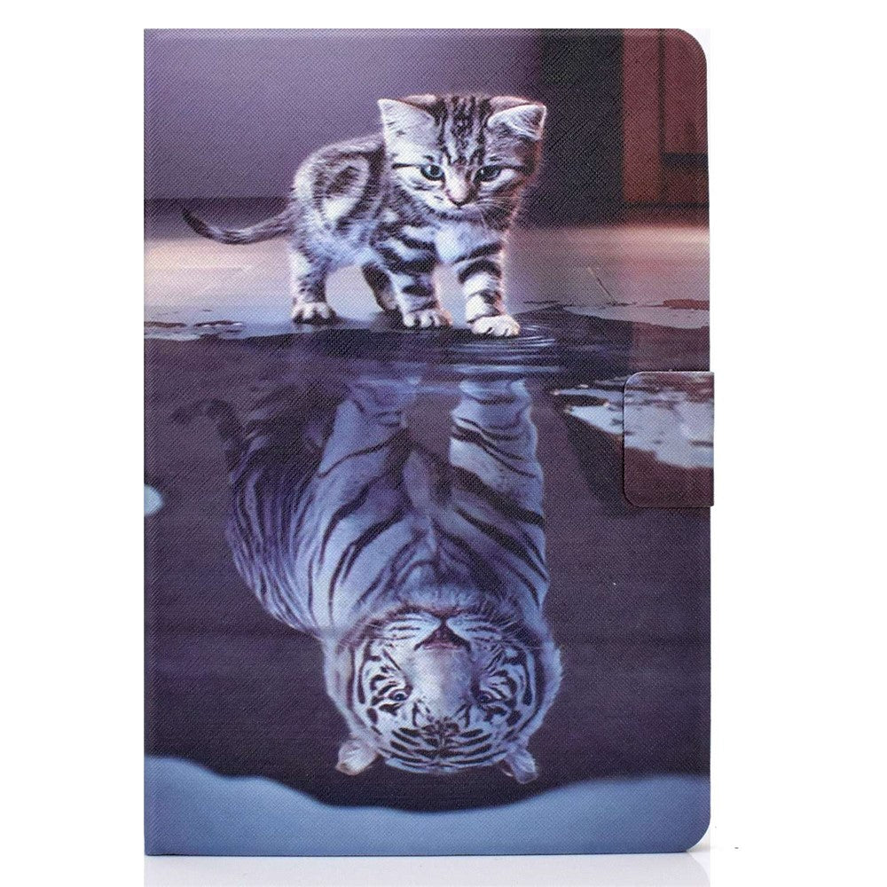 For Lenovo Tab M10 Plus (3rd Gen) / Xiaoxin Pad 2022 10.6 inch PU Leather Case Pattern Printing Card Holder Stand Cover - Cat and Tiger