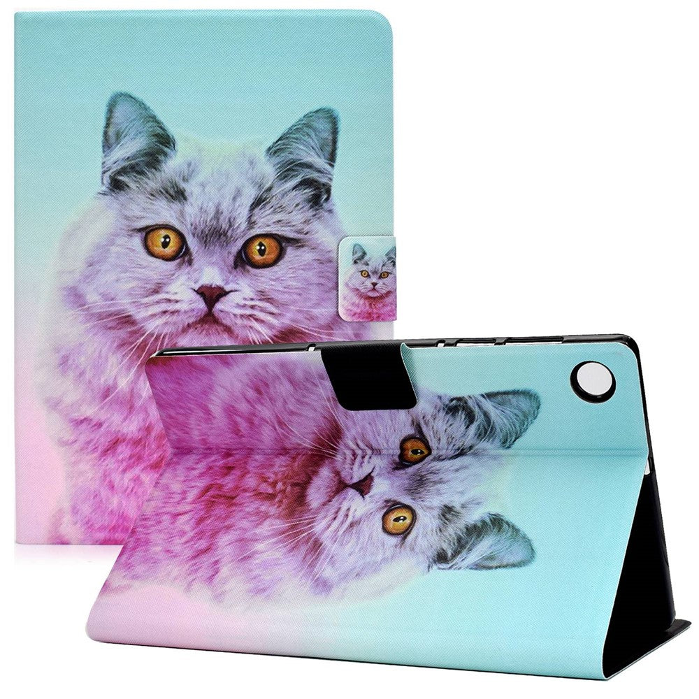 For Lenovo Tab M10 Plus (3rd Gen) / Xiaoxin Pad 2022 10.6 inch PU Leather Case Pattern Printing Card Holder Stand Cover - Pink Cat
