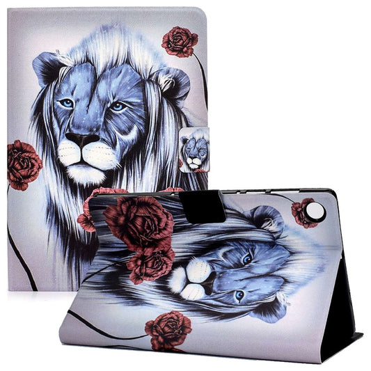 For Lenovo Tab M10 Plus (3rd Gen) / Xiaoxin Pad 2022 10.6 inch PU Leather Case Pattern Printing Card Holder Stand Cover - Rose / Lion