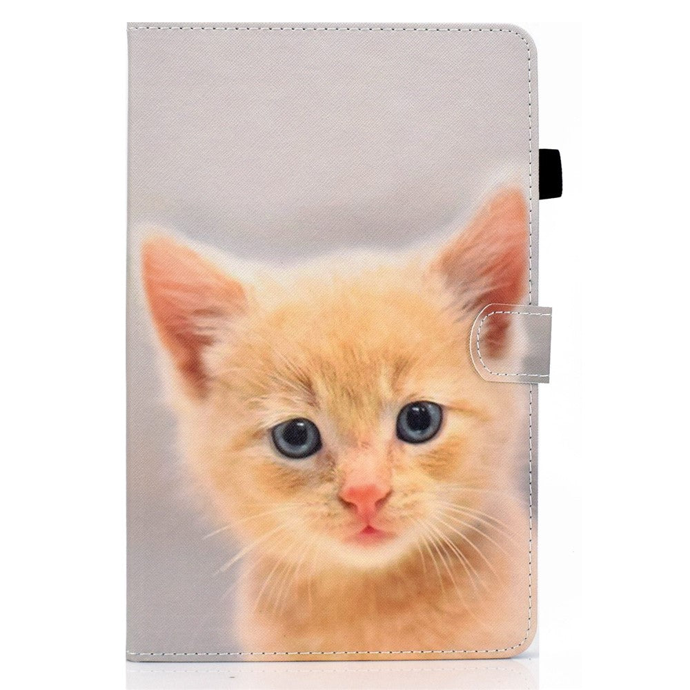 For Lenovo Tab M10 Plus (3rd Gen) / Xiaoxin Pad 2022 10.6 inch PU Leather Smart Auto Wake / Sleep Cover A3 Pattern Printing Stand Card Slots Protective Tablet Case with Pencil Holder - Cute Cat