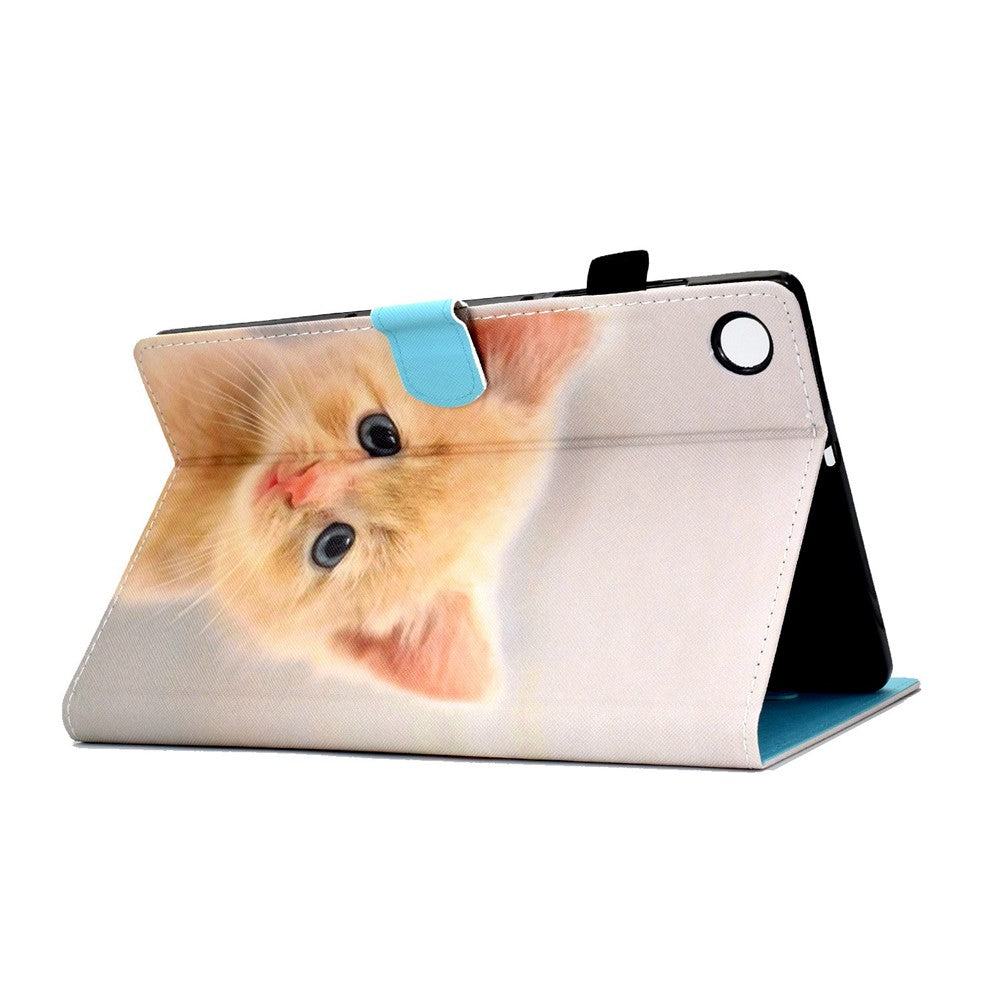 For Lenovo Tab M10 Plus (3rd Gen) / Xiaoxin Pad 2022 10.6 inch PU Leather Smart Auto Wake / Sleep Cover A3 Pattern Printing Stand Card Slots Protective Tablet Case with Pencil Holder - Cute Cat