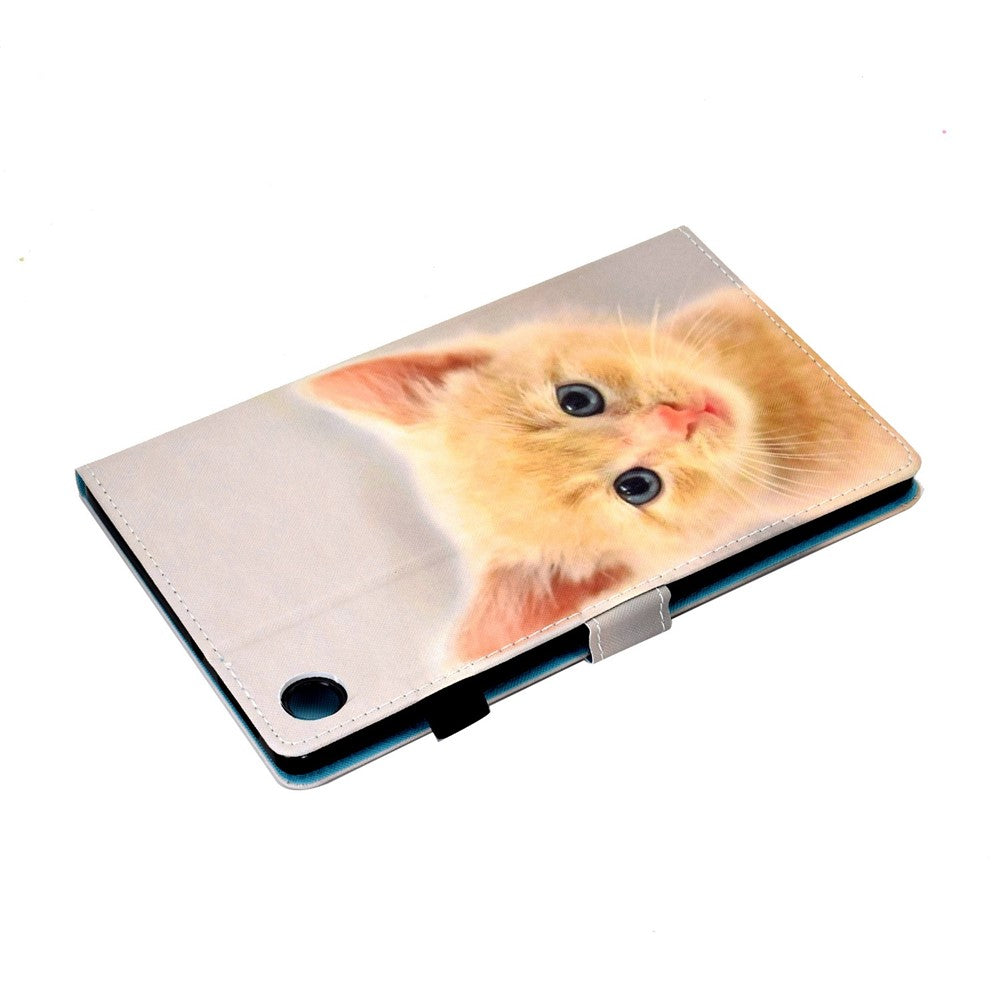 For Lenovo Tab M10 Plus (3rd Gen) / Xiaoxin Pad 2022 10.6 inch PU Leather Smart Auto Wake / Sleep Cover A3 Pattern Printing Stand Card Slots Protective Tablet Case with Pencil Holder - Cute Cat