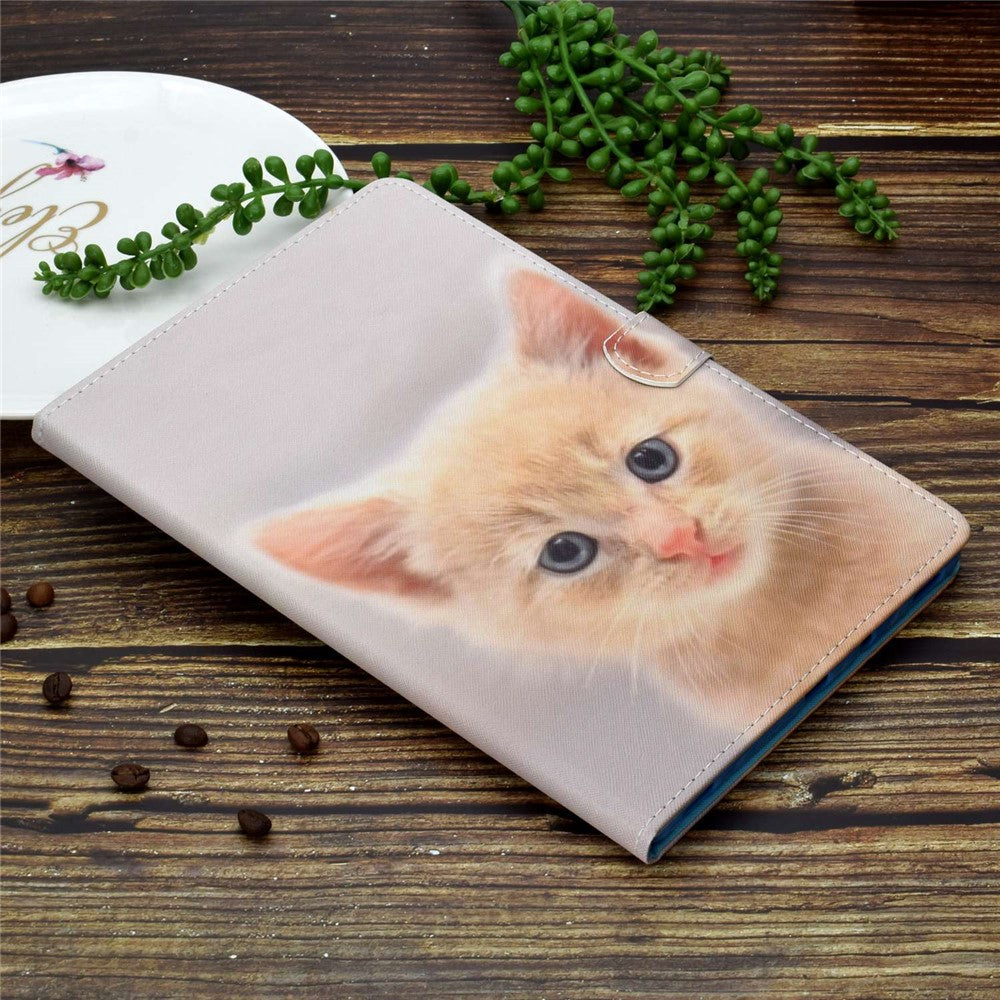 For Lenovo Tab M10 Plus (3rd Gen) / Xiaoxin Pad 2022 10.6 inch PU Leather Smart Auto Wake / Sleep Cover A3 Pattern Printing Stand Card Slots Protective Tablet Case with Pencil Holder - Cute Cat