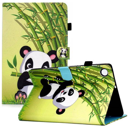 For Lenovo Tab M10 Plus (3rd Gen) / Xiaoxin Pad 2022 10.6 inch PU Leather Smart Auto Wake / Sleep Cover A3 Pattern Printing Stand Card Slots Protective Tablet Case with Pencil Holder - Panda