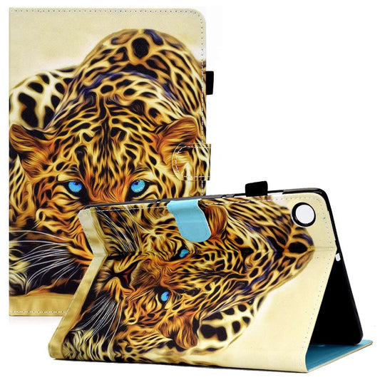 For Lenovo Tab M10 Plus (3rd Gen) / Xiaoxin Pad 2022 10.6 inch PU Leather Smart Auto Wake / Sleep Cover A3 Pattern Printing Stand Card Slots Protective Tablet Case with Pencil Holder - Leopard