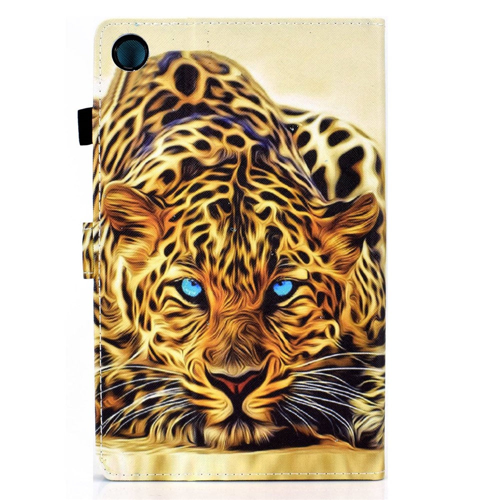 For Lenovo Tab M10 Plus (3rd Gen) / Xiaoxin Pad 2022 10.6 inch PU Leather Smart Auto Wake / Sleep Cover A3 Pattern Printing Stand Card Slots Protective Tablet Case with Pencil Holder - Leopard