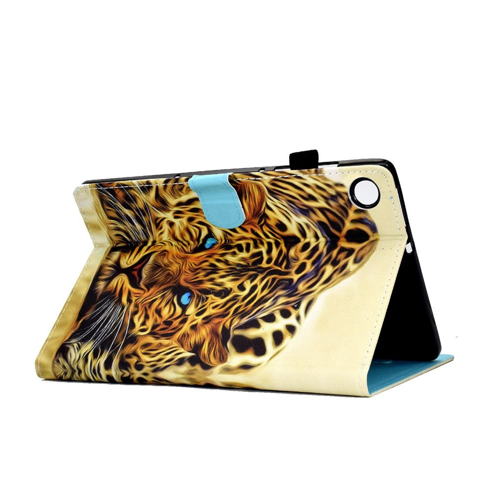 For Lenovo Tab M10 Plus (3rd Gen) / Xiaoxin Pad 2022 10.6 inch PU Leather Smart Auto Wake / Sleep Cover A3 Pattern Printing Stand Card Slots Protective Tablet Case with Pencil Holder - Leopard