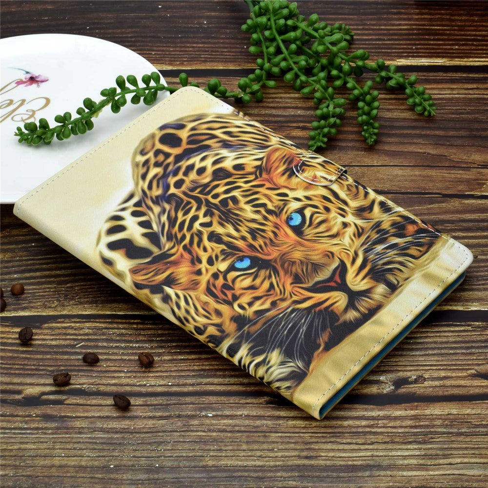 For Lenovo Tab M10 Plus (3rd Gen) / Xiaoxin Pad 2022 10.6 inch PU Leather Smart Auto Wake / Sleep Cover A3 Pattern Printing Stand Card Slots Protective Tablet Case with Pencil Holder - Leopard