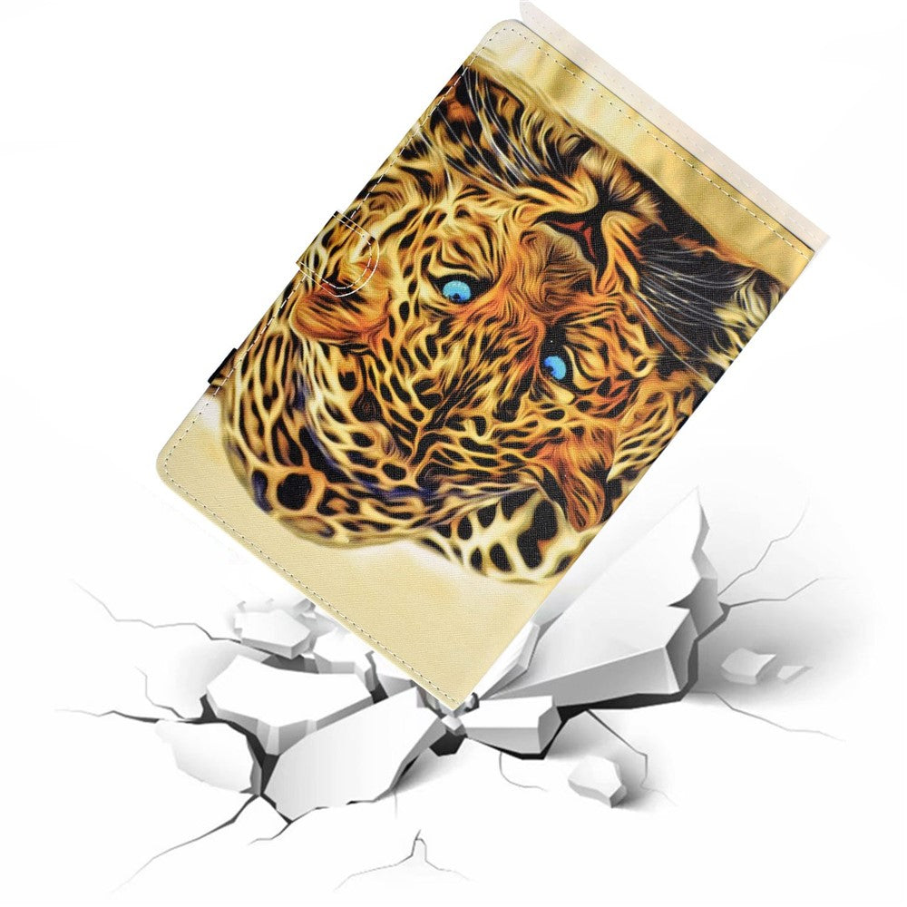 For Lenovo Tab M10 Plus (3rd Gen) / Xiaoxin Pad 2022 10.6 inch PU Leather Smart Auto Wake / Sleep Cover A3 Pattern Printing Stand Card Slots Protective Tablet Case with Pencil Holder - Leopard