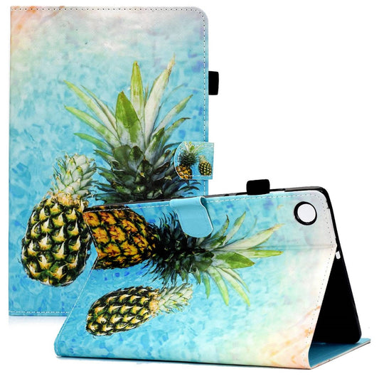 For Lenovo Tab M10 Plus (3rd Gen) / Xiaoxin Pad 2022 10.6 inch PU Leather Smart Auto Wake / Sleep Cover A3 Pattern Printing Stand Card Slots Protective Tablet Case with Pencil Holder - Pineapple