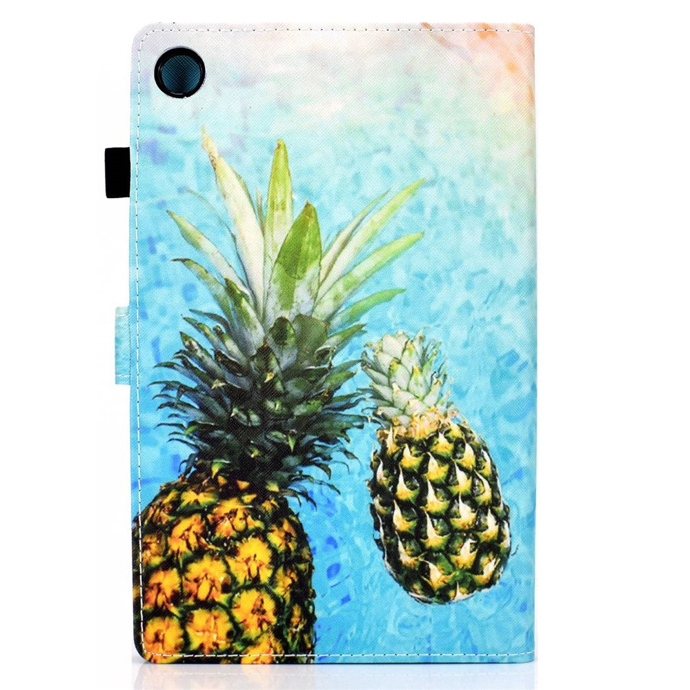 For Lenovo Tab M10 Plus (3rd Gen) / Xiaoxin Pad 2022 10.6 inch PU Leather Smart Auto Wake / Sleep Cover A3 Pattern Printing Stand Card Slots Protective Tablet Case with Pencil Holder - Pineapple