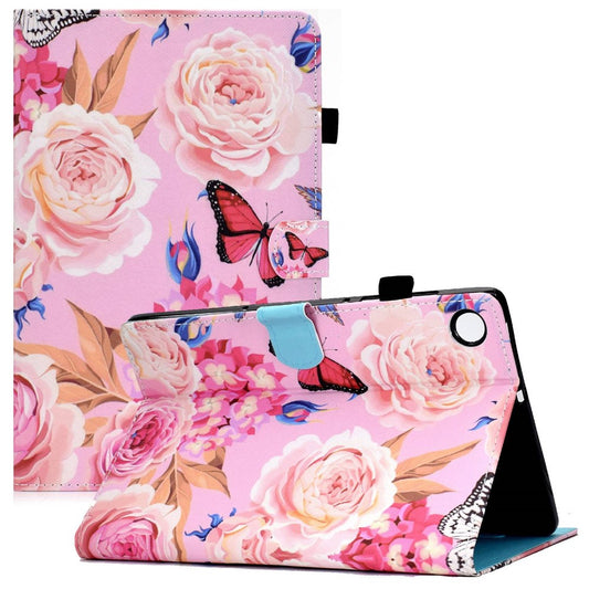 For Lenovo Tab M10 Plus (3rd Gen) / Xiaoxin Pad 2022 10.6 inch PU Leather Smart Auto Wake / Sleep Cover A3 Pattern Printing Stand Card Slots Protective Tablet Case with Pencil Holder - Flower / Butterfly
