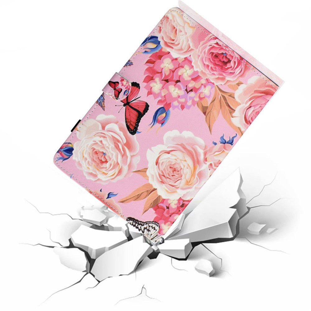 For Lenovo Tab M10 Plus (3rd Gen) / Xiaoxin Pad 2022 10.6 inch PU Leather Smart Auto Wake / Sleep Cover A3 Pattern Printing Stand Card Slots Protective Tablet Case with Pencil Holder - Flower / Butterfly