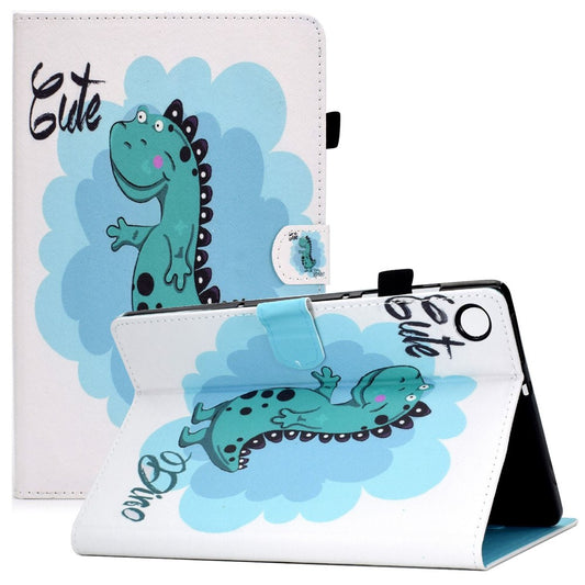 For Lenovo Tab M10 Plus (3rd Gen) / Xiaoxin Pad 2022 10.6 inch PU Leather Smart Auto Wake / Sleep Cover A3 Pattern Printing Stand Card Slots Protective Tablet Case with Pencil Holder - Dinosaur