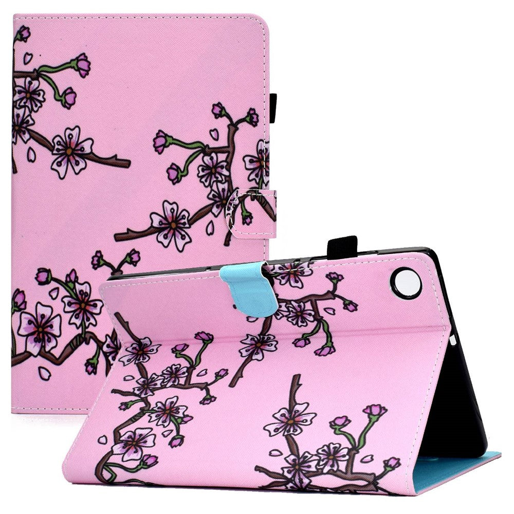 For Lenovo Tab M10 Plus (3rd Gen) / Xiaoxin Pad 2022 10.6 inch PU Leather Smart Auto Wake / Sleep Cover A3 Pattern Printing Stand Card Slots Protective Tablet Case with Pencil Holder - Plum Blossom