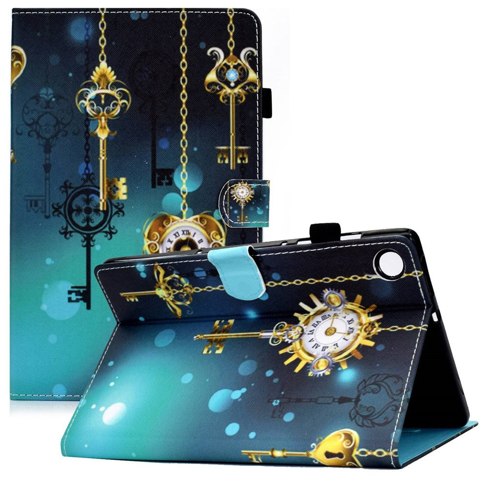 For Lenovo Tab M10 Plus (3rd Gen) / Xiaoxin Pad 2022 10.6 inch PU Leather Smart Auto Wake / Sleep Cover A3 Pattern Printing Stand Card Slots Protective Tablet Case with Pencil Holder - Antique Clock