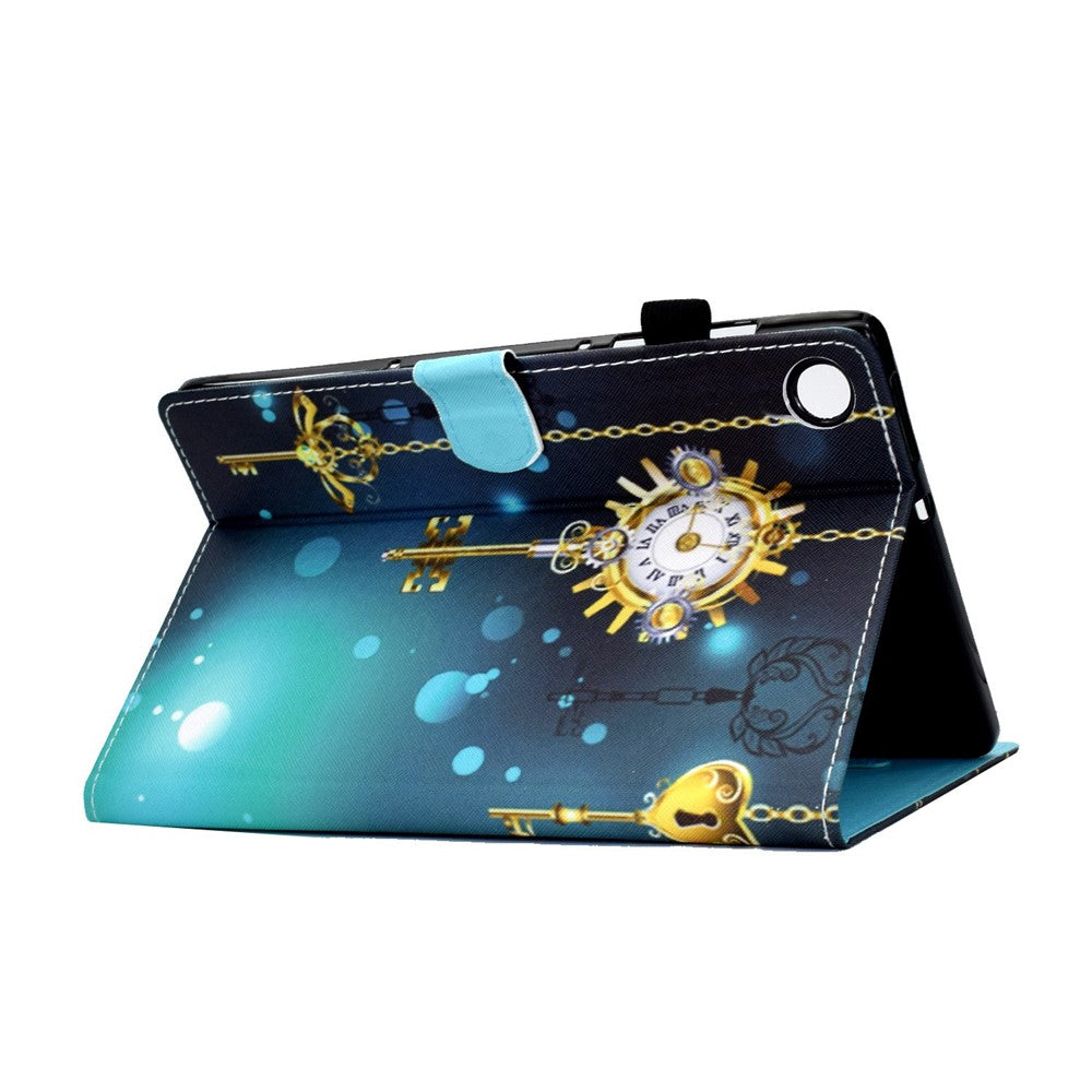 For Lenovo Tab M10 Plus (3rd Gen) / Xiaoxin Pad 2022 10.6 inch PU Leather Smart Auto Wake / Sleep Cover A3 Pattern Printing Stand Card Slots Protective Tablet Case with Pencil Holder - Antique Clock