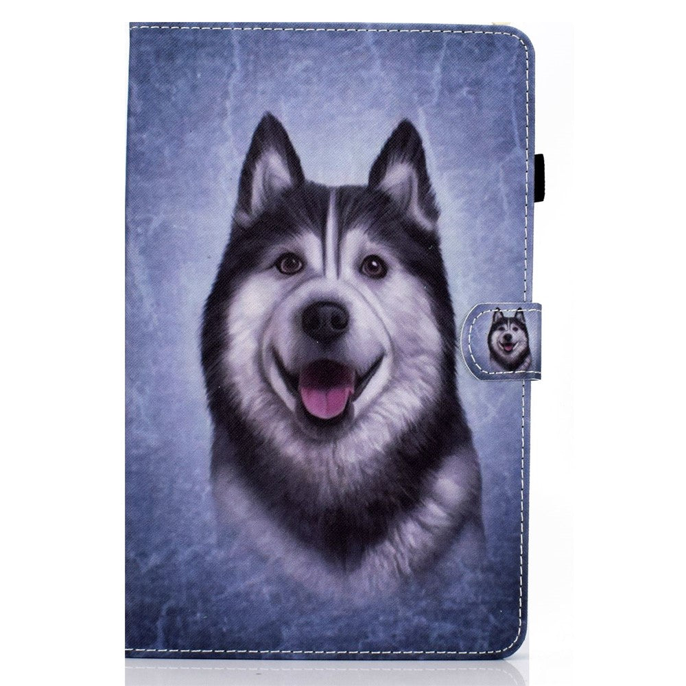 For Lenovo Tab M10 Plus (3rd Gen) / Xiaoxin Pad 2022 10.6 inch PU Leather Smart Auto Wake / Sleep Cover A3 Pattern Printing Stand Card Slots Protective Tablet Case with Pencil Holder - Husky