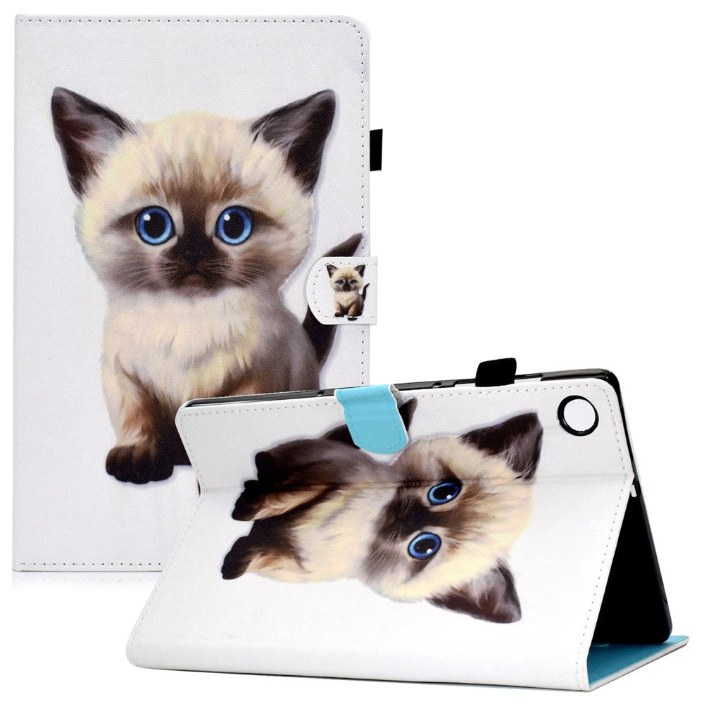 For Lenovo Tab M10 Plus (3rd Gen) / Xiaoxin Pad 2022 10.6 inch PU Leather Smart Auto Wake / Sleep Cover A3 Pattern Printing Stand Card Slots Protective Tablet Case with Pencil Holder - Cat