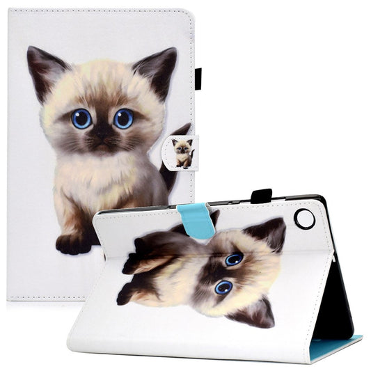 For Lenovo Tab M10 Plus (3rd Gen) / Xiaoxin Pad 2022 10.6 inch PU Leather Smart Auto Wake / Sleep Cover A3 Pattern Printing Stand Card Slots Protective Tablet Case with Pencil Holder - Cat