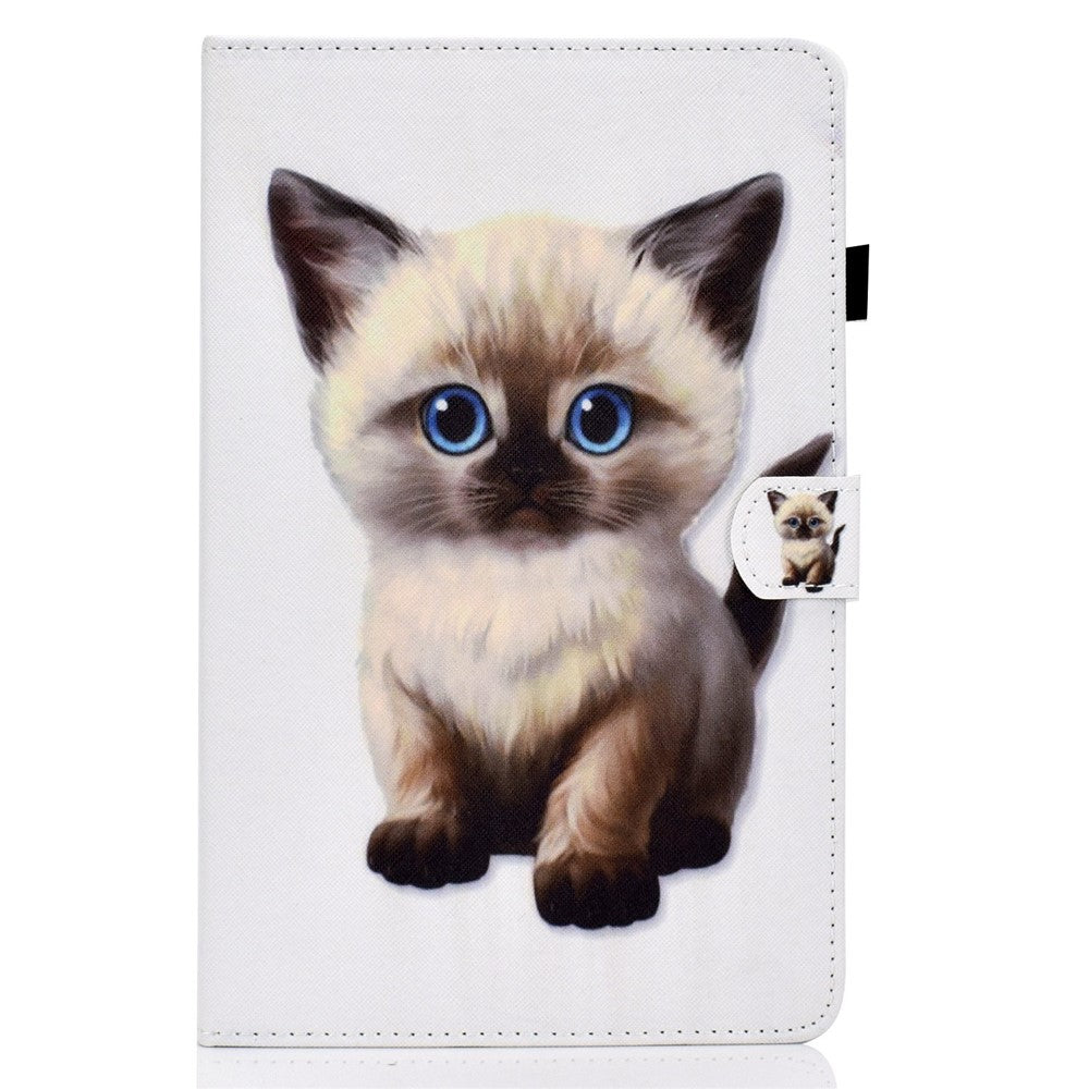 For Lenovo Tab M10 Plus (3rd Gen) / Xiaoxin Pad 2022 10.6 inch PU Leather Smart Auto Wake / Sleep Cover A3 Pattern Printing Stand Card Slots Protective Tablet Case with Pencil Holder - Cat