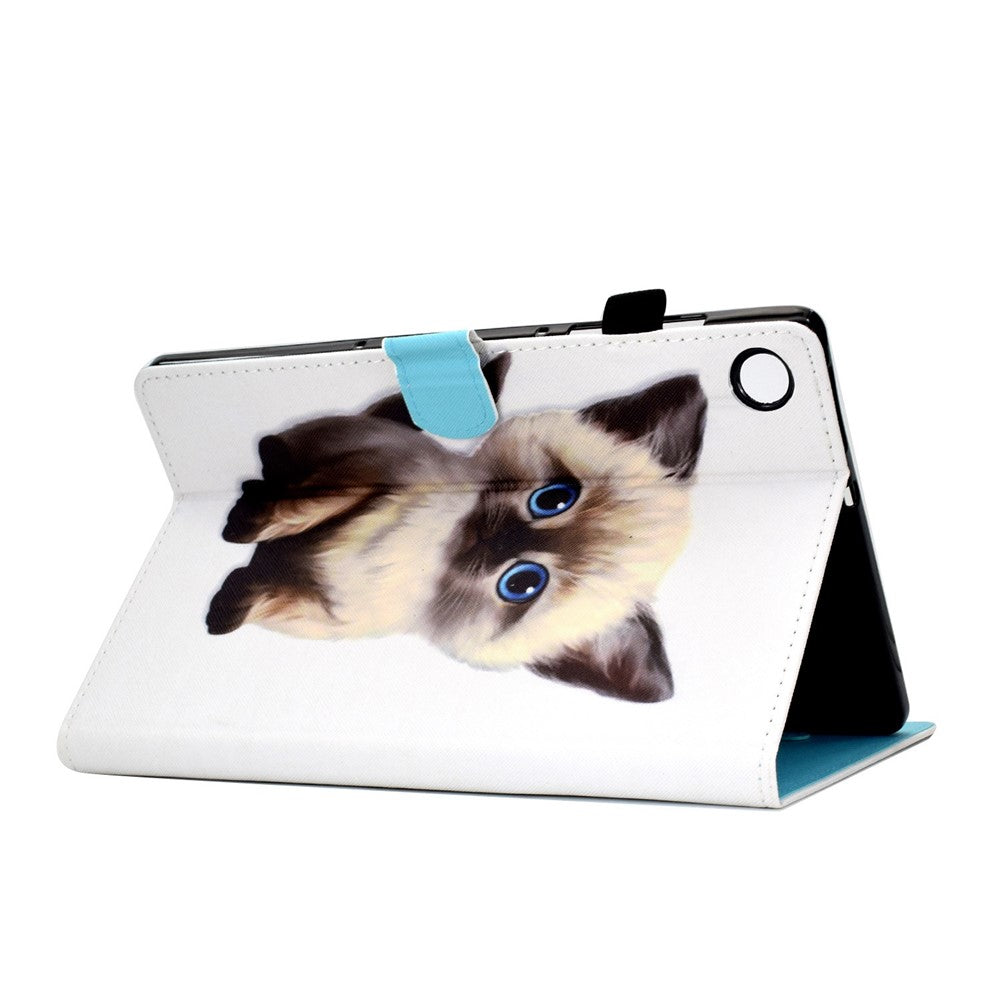For Lenovo Tab M10 Plus (3rd Gen) / Xiaoxin Pad 2022 10.6 inch PU Leather Smart Auto Wake / Sleep Cover A3 Pattern Printing Stand Card Slots Protective Tablet Case with Pencil Holder - Cat
