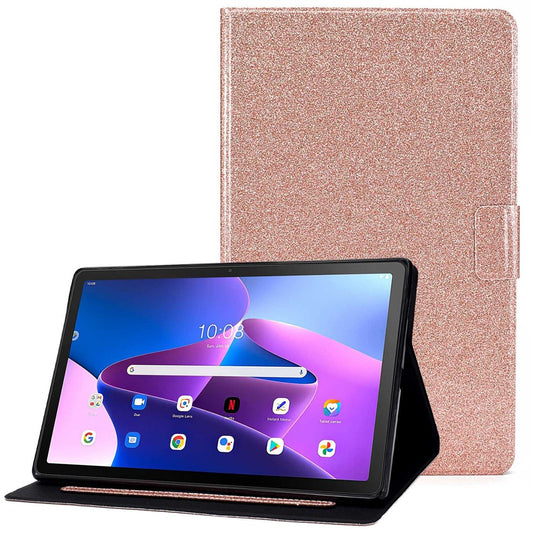 Glittery PU Leather Tablet Case for Lenovo Tab M10 (Gen 3) TB-328FU / TB-328XU, Full Protection Magnetic Clasp Protective Cover with Stand Card Holder - Rose Gold