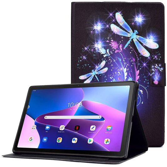 PU Leather Tablet Case for Lenovo Tab M10 (Gen 3) TB-328FU / TB-328XU, Pattern Printing Card Holder Shockproof Cover with Adjustable Stand - Dragonfly