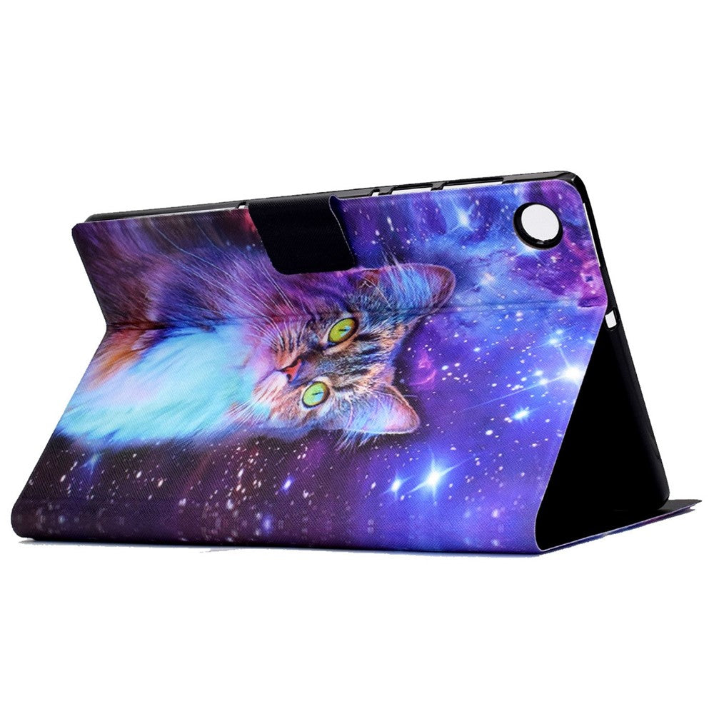 PU Leather Tablet Case for Lenovo Tab M10 (Gen 3) TB-328FU / TB-328XU, Pattern Printing Card Holder Shockproof Cover with Adjustable Stand - Starry Sky / Cat
