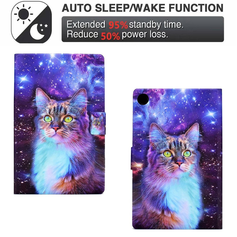 PU Leather Tablet Case for Lenovo Tab M10 (Gen 3) TB-328FU / TB-328XU, Pattern Printing Card Holder Shockproof Cover with Adjustable Stand - Starry Sky / Cat