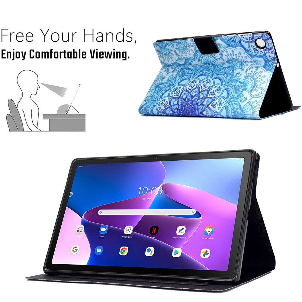 PU Leather Tablet Case for Lenovo Tab M10 (Gen 3) TB-328FU / TB-328XU, Pattern Printing Card Holder Shockproof Cover with Adjustable Stand - Mandala Flower