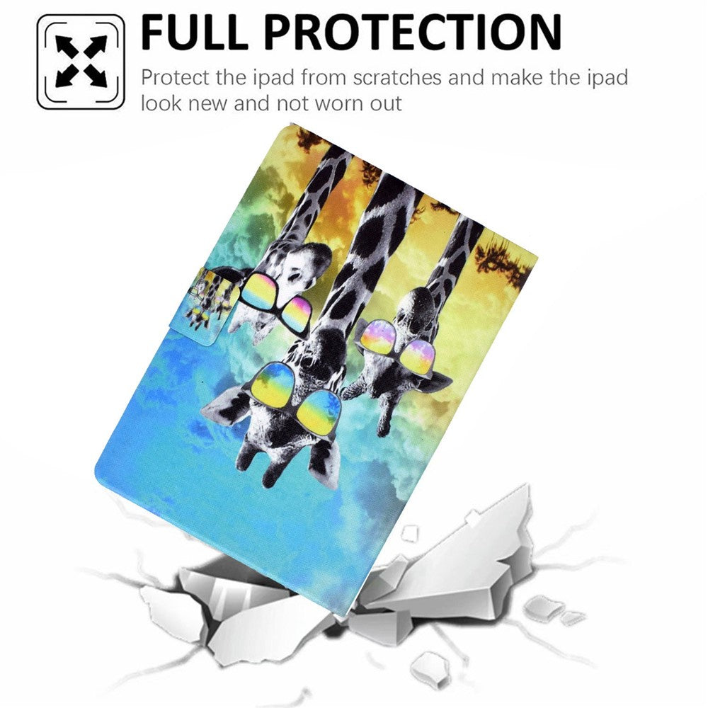 PU Leather Tablet Case for Lenovo Tab M10 (Gen 3) TB-328FU / TB-328XU, Pattern Printing Card Holder Shockproof Cover with Adjustable Stand - Giraffe with Glasses