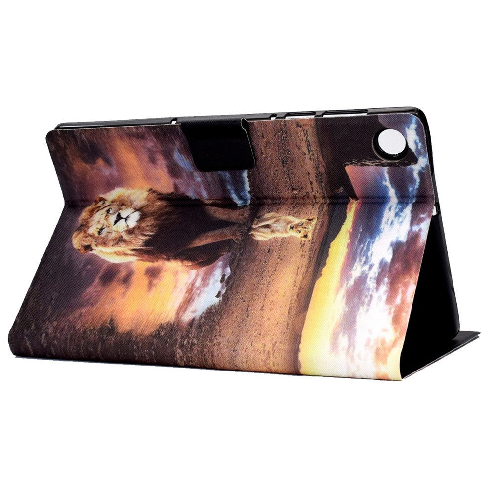 PU Leather Tablet Case for Lenovo Tab M10 (Gen 3) TB-328FU / TB-328XU, Pattern Printing Card Holder Shockproof Cover with Adjustable Stand - Leopard / Lion