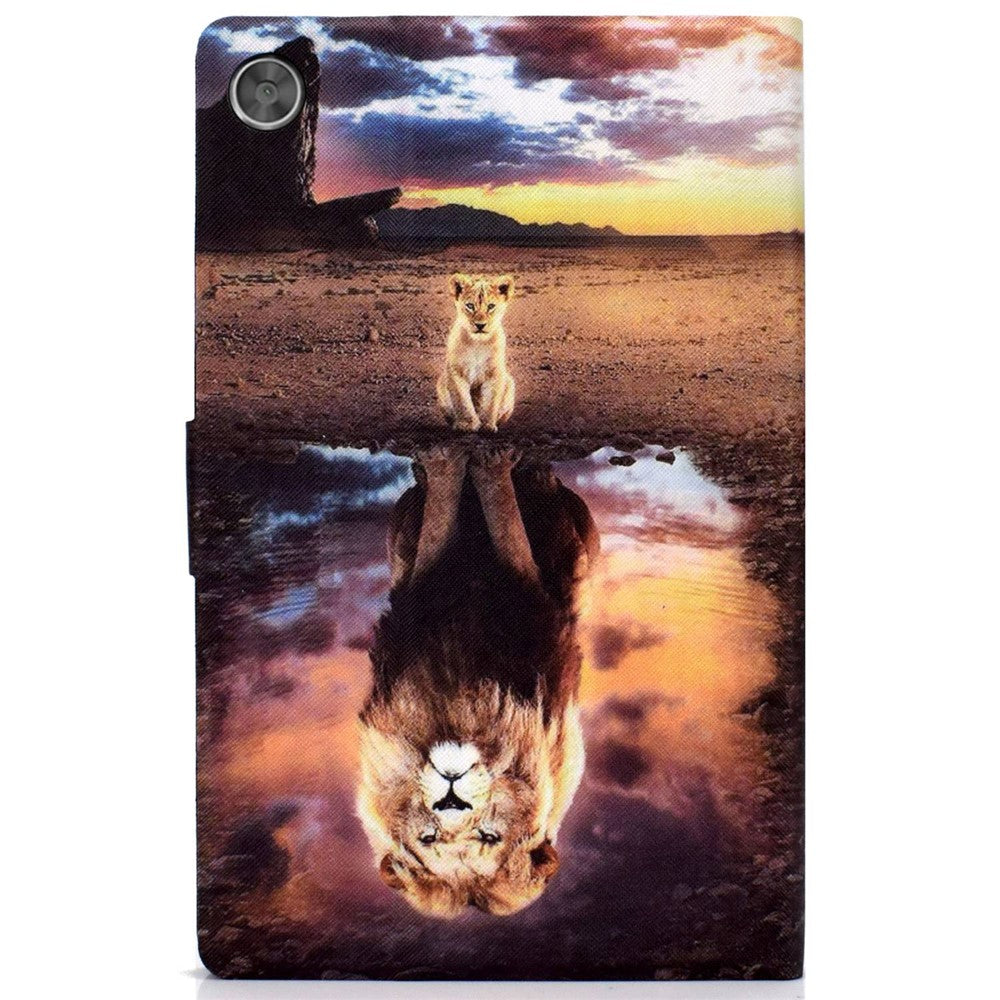 PU Leather Tablet Case for Lenovo Tab M10 (Gen 3) TB-328FU / TB-328XU, Pattern Printing Card Holder Shockproof Cover with Adjustable Stand - Leopard / Lion