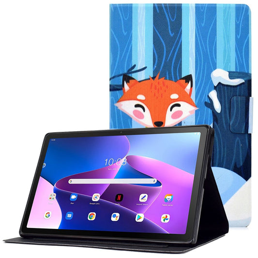 PU Leather Tablet Case for Lenovo Tab M10 (Gen 3) TB-328FU / TB-328XU, Pattern Printing Card Holder Shockproof Cover with Adjustable Stand - Fox