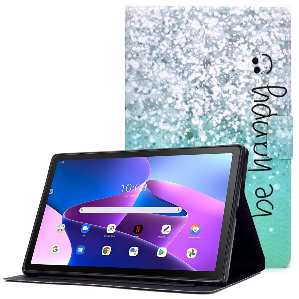 PU Leather Tablet Case for Lenovo Tab M10 (Gen 3) TB-328FU / TB-328XU, Pattern Printing Card Holder Shockproof Cover with Adjustable Stand - Be Happy