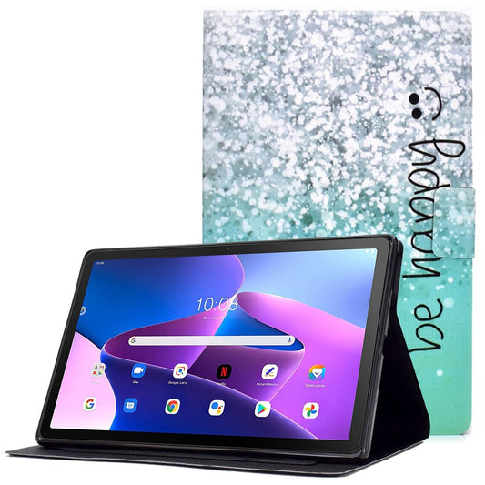 PU Leather Tablet Case for Lenovo Tab M10 (Gen 3) TB-328FU / TB-328XU, Pattern Printing Card Holder Shockproof Cover with Adjustable Stand - Be Happy