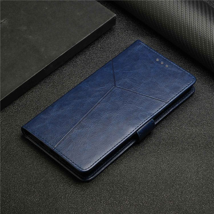 Shockproof Phone Case For Oppo A57 4G / A57s 4G / A57 (2022) 5G / A77 5G / 4G / Realme Narzo 50 5G, HT01 Wallet Stand Imprinted Y-Shaped Lines PU Leather Cover with Strap - Blue