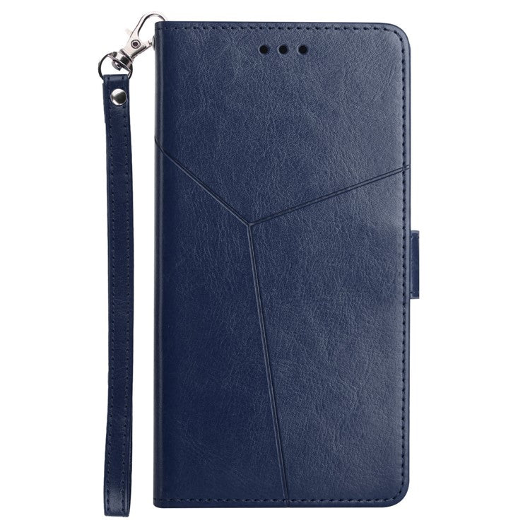 For Motorola Edge 30 Neo 5G PU Leather Phone Case Imprinted Y-Shaped Lines Wallet Magnetic Clasp Stand Cover - Blue