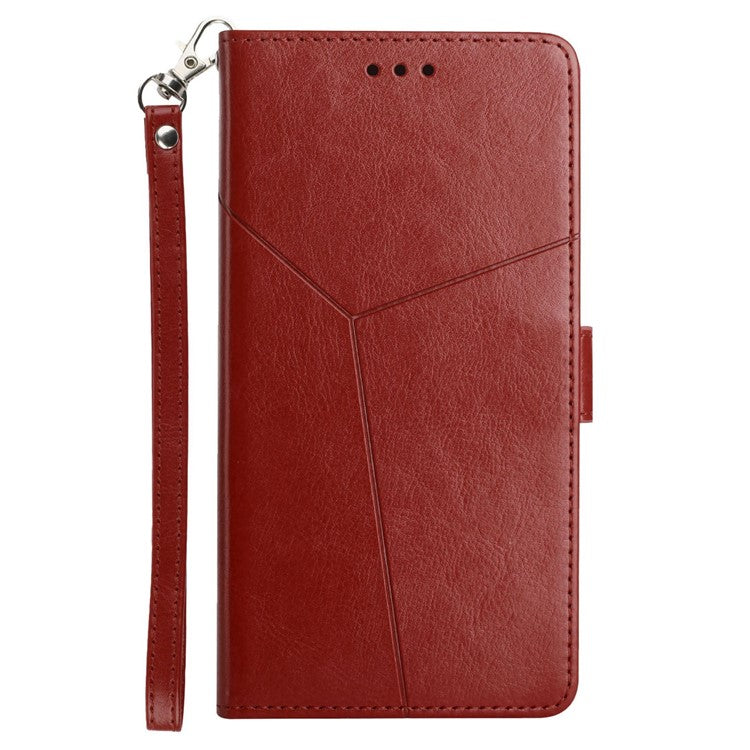 For Motorola Edge 30 Neo 5G PU Leather Phone Case Imprinted Y-Shaped Lines Wallet Magnetic Clasp Stand Cover - Brown