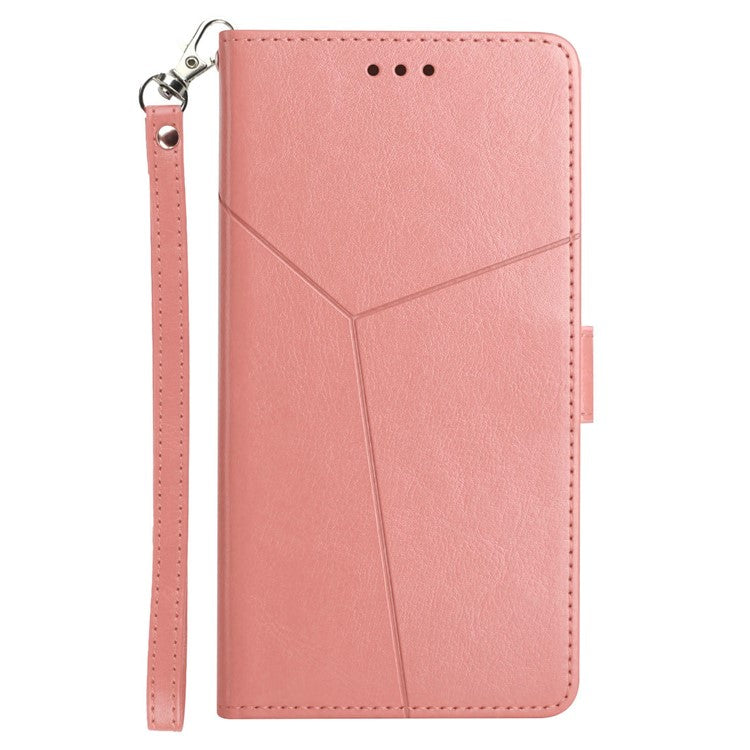 For Motorola Edge 30 Neo 5G PU Leather Phone Case Imprinted Y-Shaped Lines Wallet Magnetic Clasp Stand Cover - Pink