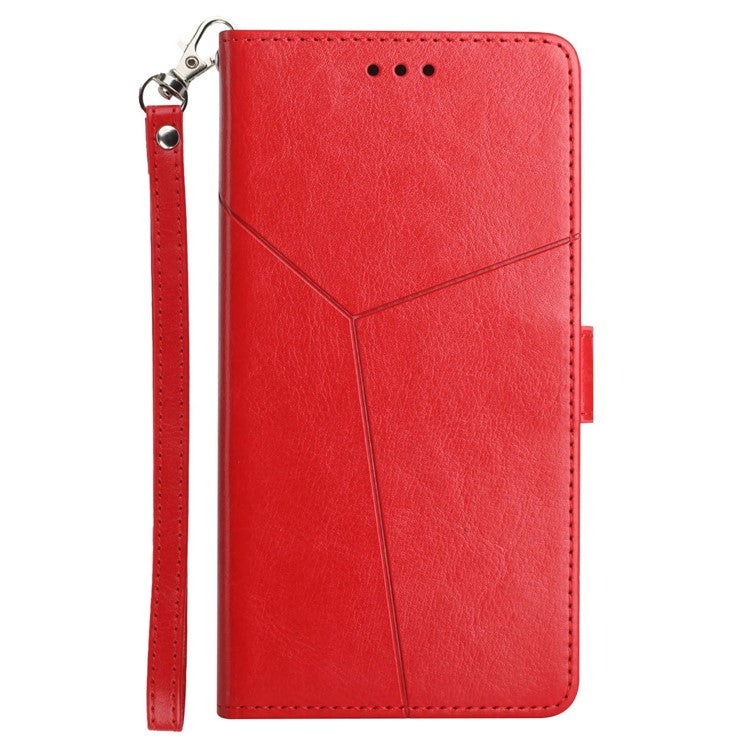 For Motorola Edge 30 Neo 5G PU Leather Phone Case Imprinted Y-Shaped Lines Wallet Magnetic Clasp Stand Cover - Red