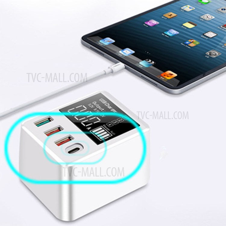 A9T+ USB+Type C 4-Port 40W Quick Charge Wall Adapter PD QC 3.0 Fast Charger with LCD Display - AU Plug